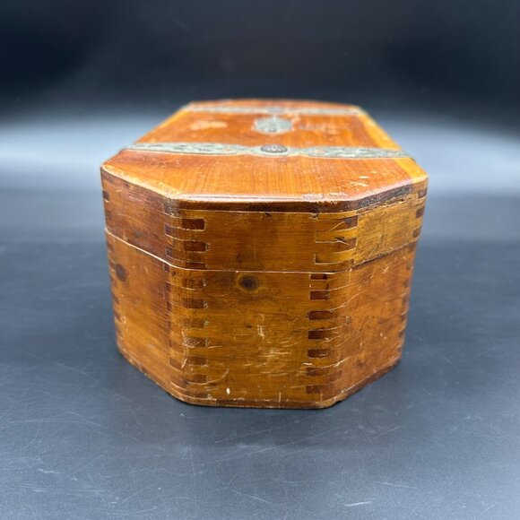 Vintage Wooden Jewelry Box Mirror Blue Lining McGraw Box Co USA Retro Cedar READ - Picture 3 of 15